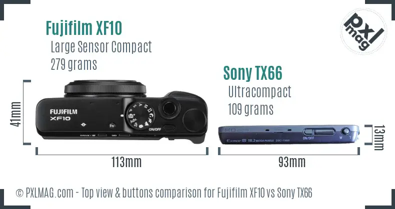 Fujifilm XF10 vs Sony TX66 top view buttons comparison