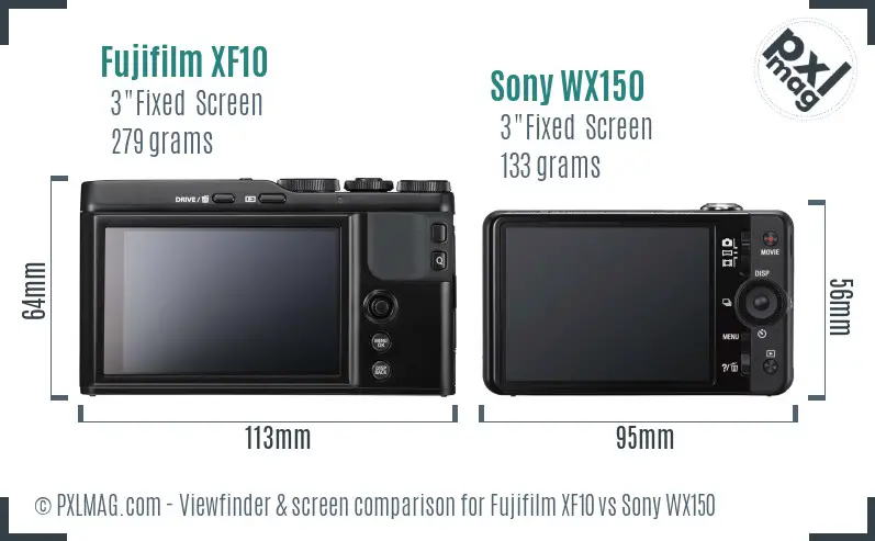 Fujifilm XF10 vs Sony WX150 Screen and Viewfinder comparison