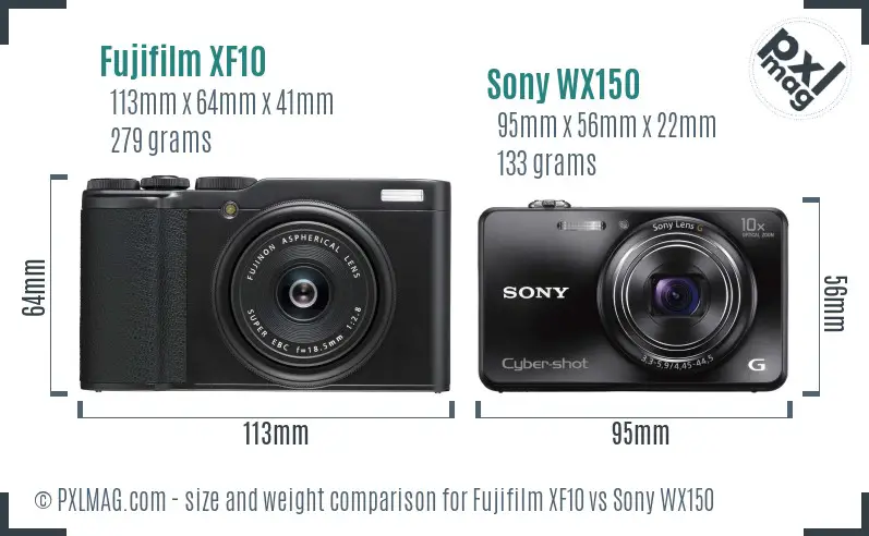 Fujifilm XF10 vs Sony WX150 size comparison