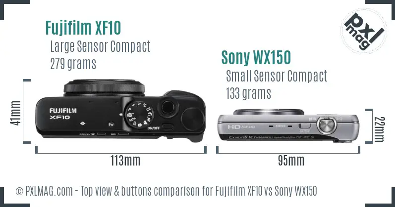 Fujifilm XF10 vs Sony WX150 top view buttons comparison