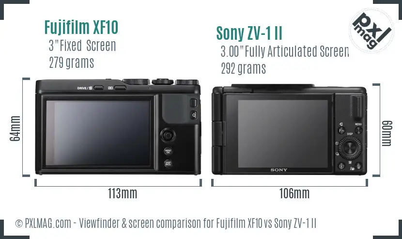 Fujifilm XF10 vs Sony ZV-1 II Screen and Viewfinder comparison