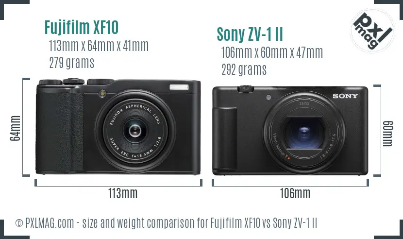 Fujifilm XF10 vs Sony ZV-1 II size comparison