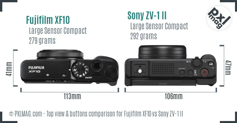 Fujifilm XF10 vs Sony ZV-1 II top view buttons comparison