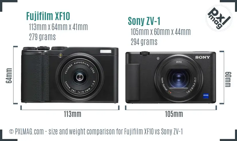 Fujifilm XF10 vs Sony ZV-1 size comparison