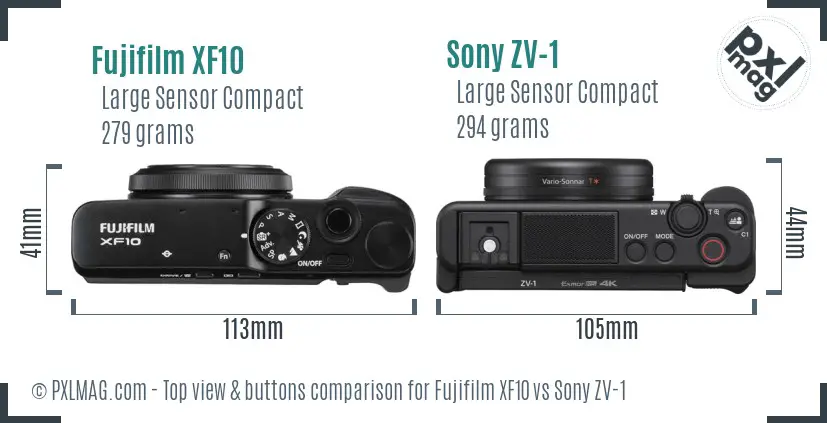 Fujifilm XF10 vs Sony ZV-1 top view buttons comparison