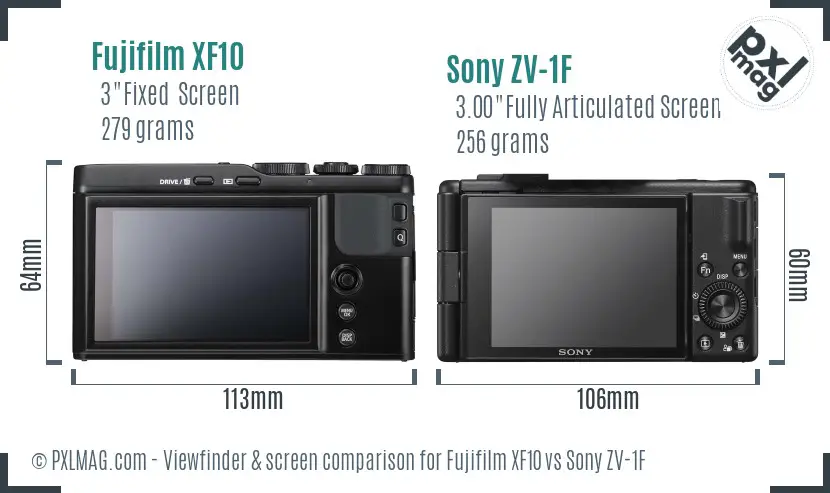 Fujifilm XF10 vs Sony ZV-1F Screen and Viewfinder comparison