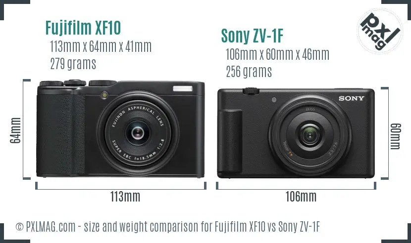 Fujifilm XF10 vs Sony ZV-1F size comparison