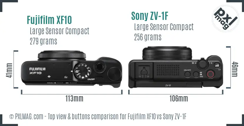 Fujifilm XF10 vs Sony ZV-1F top view buttons comparison