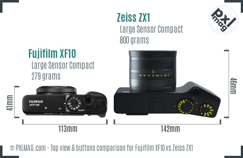 Fujifilm XF10 vs Zeiss ZX1 top view buttons comparison