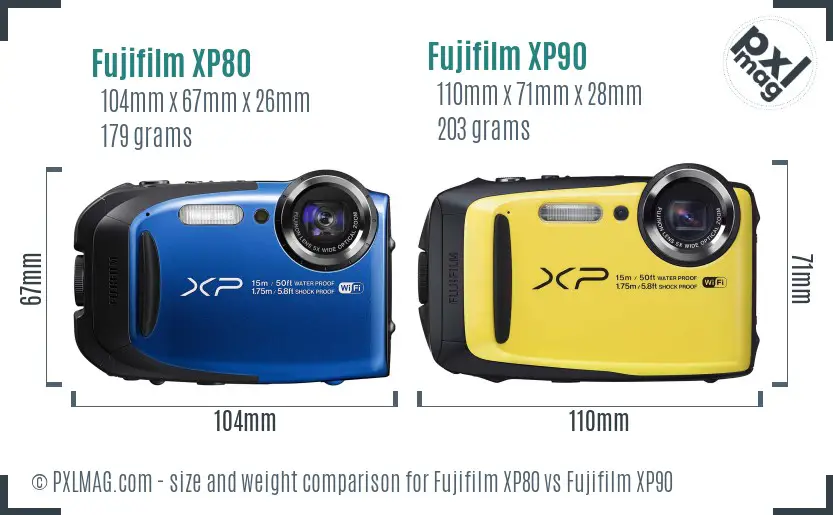 Fujifilm XP80 vs Fujifilm XP90 size comparison