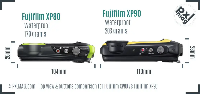 Fujifilm XP80 vs Fujifilm XP90 top view buttons comparison