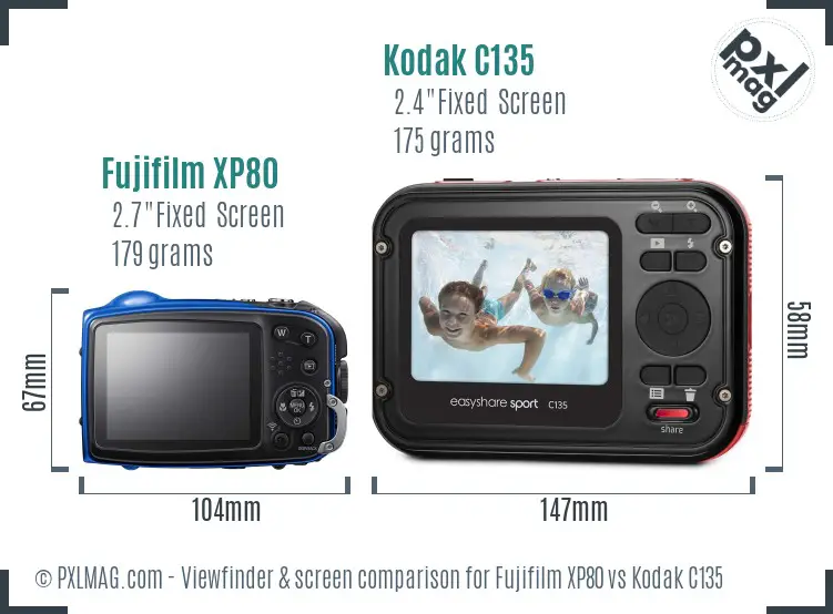 Fujifilm XP80 vs Kodak C135 Screen and Viewfinder comparison