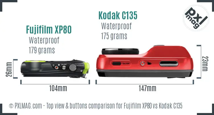 Fujifilm XP80 vs Kodak C135 top view buttons comparison