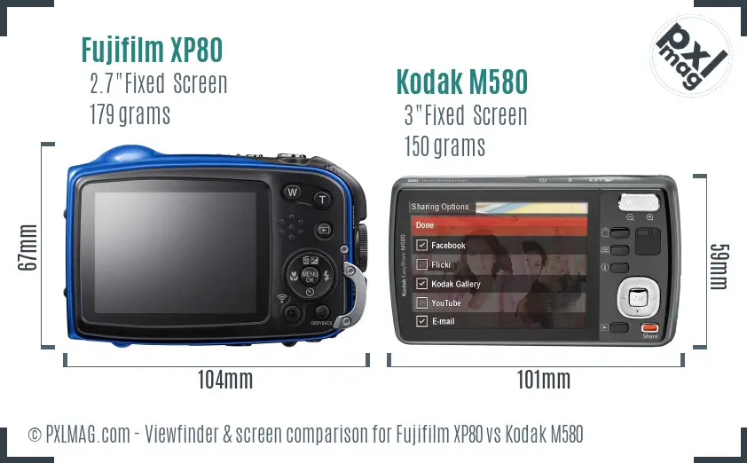 Fujifilm XP80 vs Kodak M580 Screen and Viewfinder comparison