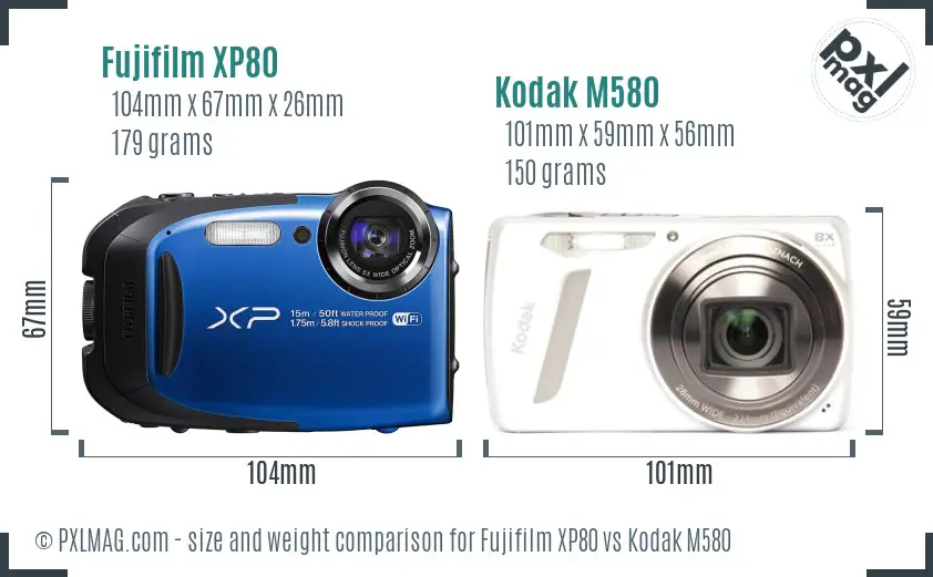 Fujifilm XP80 vs Kodak M580 size comparison