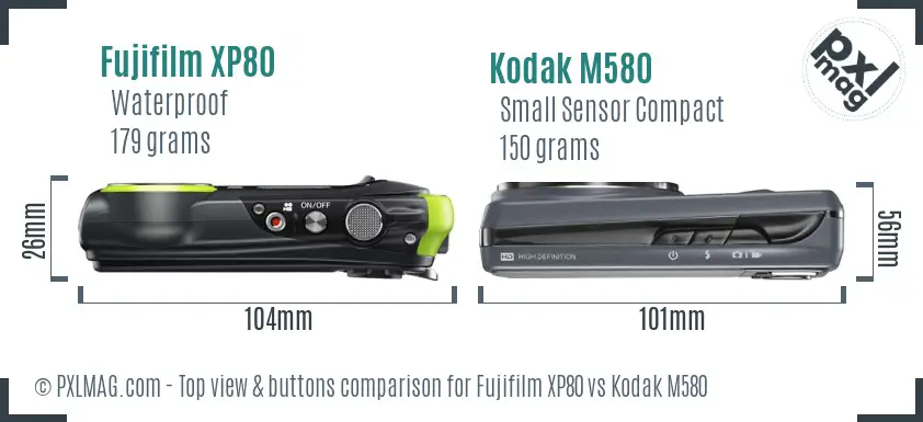 Fujifilm XP80 vs Kodak M580 top view buttons comparison