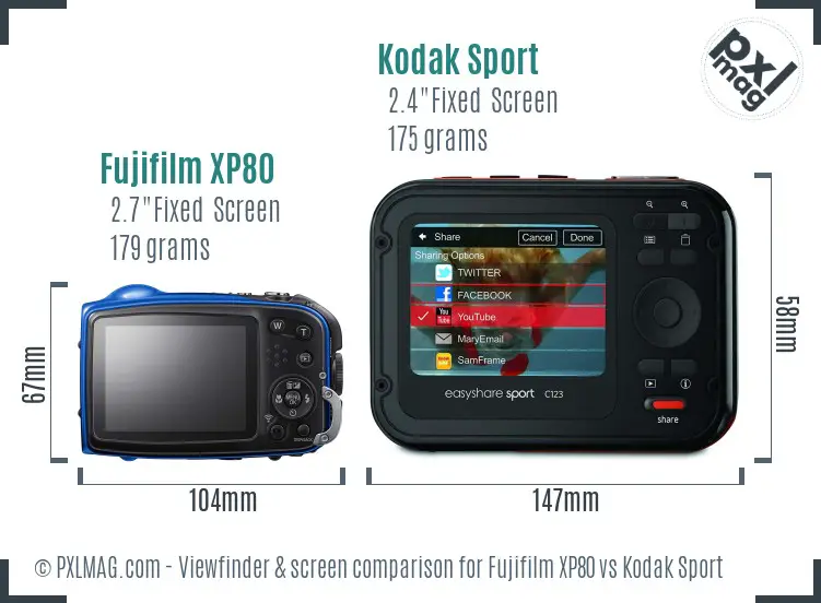 Fujifilm XP80 vs Kodak Sport Screen and Viewfinder comparison