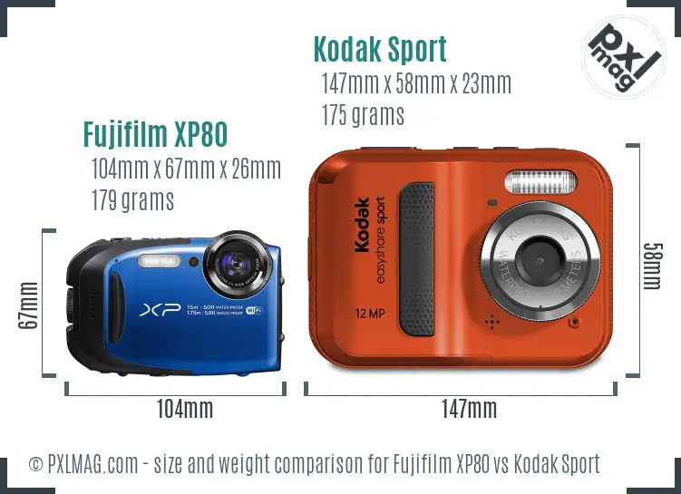 Fujifilm XP80 vs Kodak Sport size comparison