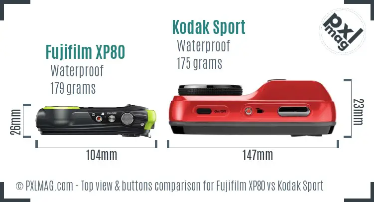 Fujifilm XP80 vs Kodak Sport top view buttons comparison