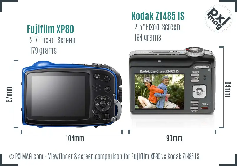 Fujifilm XP80 vs Kodak Z1485 IS Screen and Viewfinder comparison
