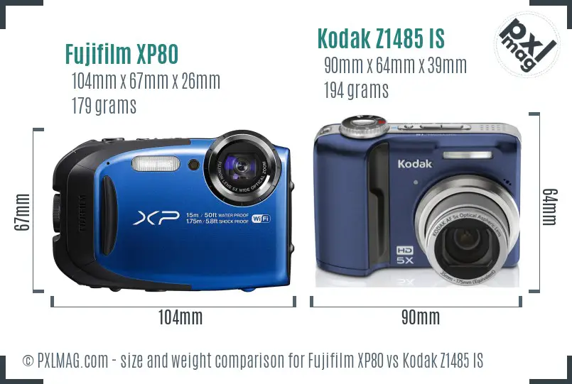Fujifilm XP80 vs Kodak Z1485 IS size comparison