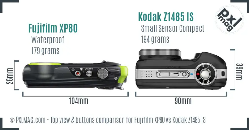 Fujifilm XP80 vs Kodak Z1485 IS top view buttons comparison