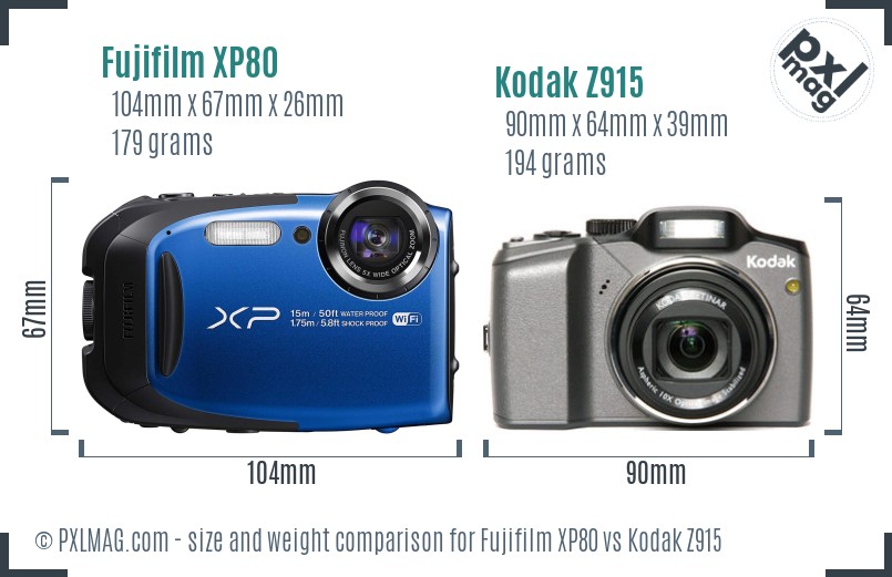 Fujifilm XP80 vs Kodak Z915 size comparison
