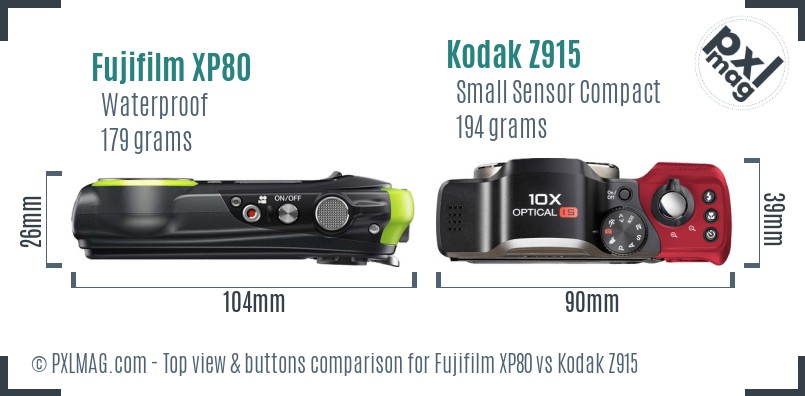 Fujifilm XP80 vs Kodak Z915 top view buttons comparison