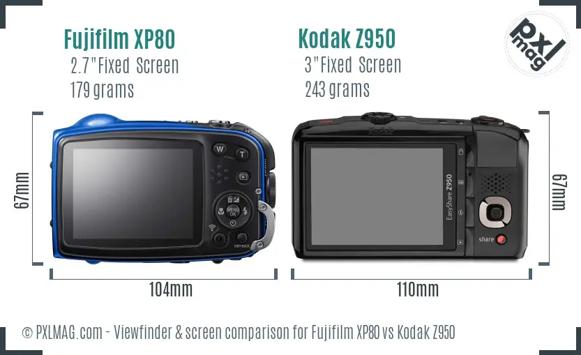 Fujifilm XP80 vs Kodak Z950 Screen and Viewfinder comparison