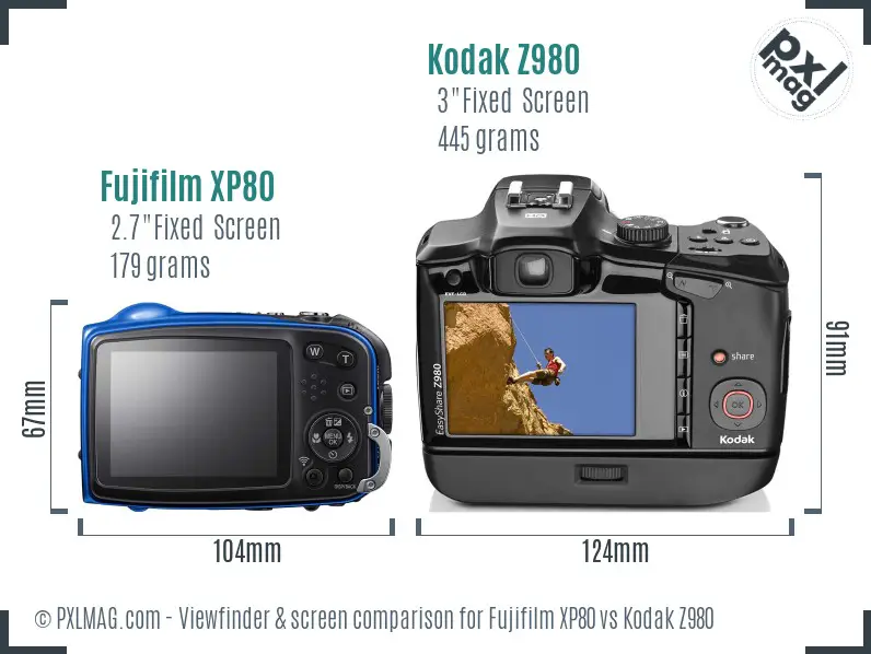 Fujifilm XP80 vs Kodak Z980 Screen and Viewfinder comparison