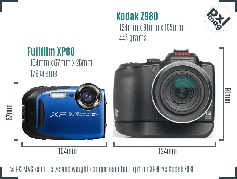 Fujifilm XP80 vs Kodak Z980 size comparison