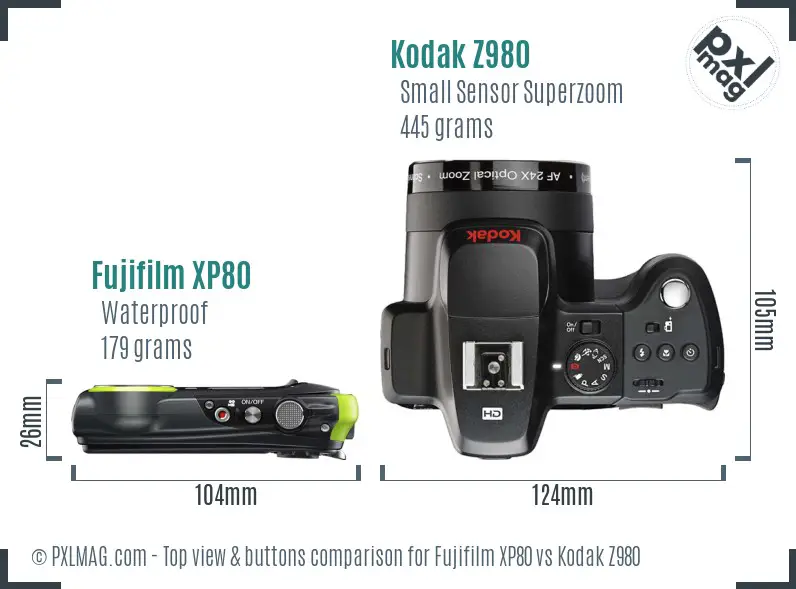 Fujifilm XP80 vs Kodak Z980 top view buttons comparison