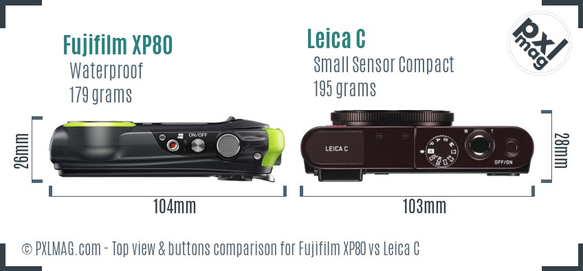 Fujifilm XP80 vs Leica C top view buttons comparison