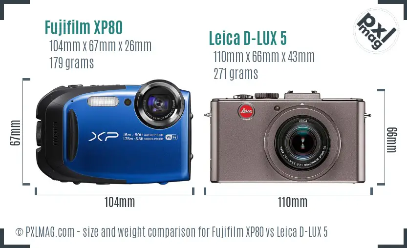 Fujifilm XP80 vs Leica D-LUX 5 size comparison
