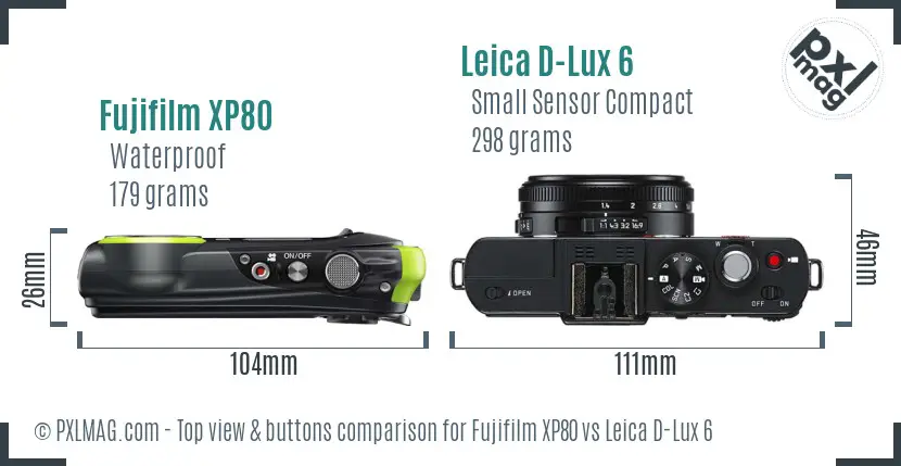 Fujifilm XP80 vs Leica D-Lux 6 top view buttons comparison Fujifilm XP80 vs Leica D-Lux 6 top view buttons comparison