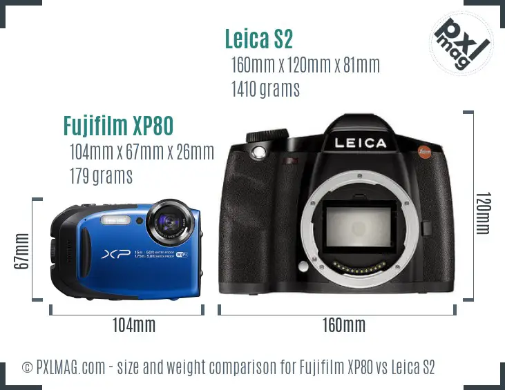 Fujifilm XP80 vs Leica S2 size comparison