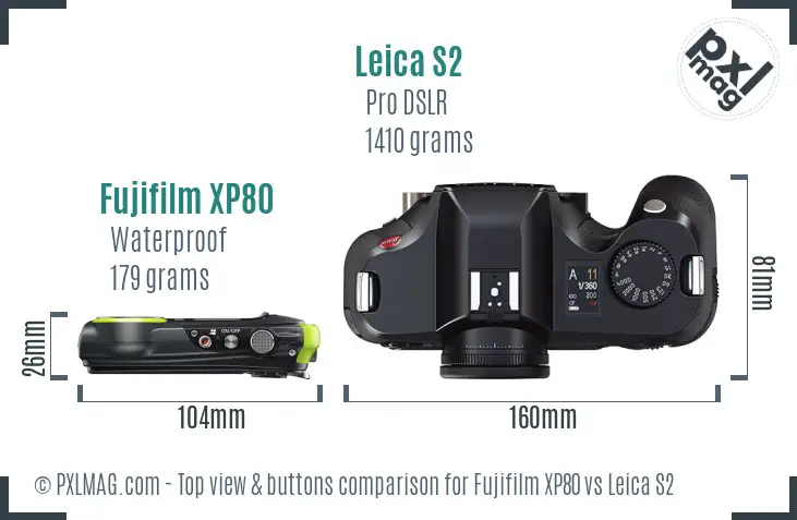 Fujifilm XP80 vs Leica S2 top view buttons comparison
