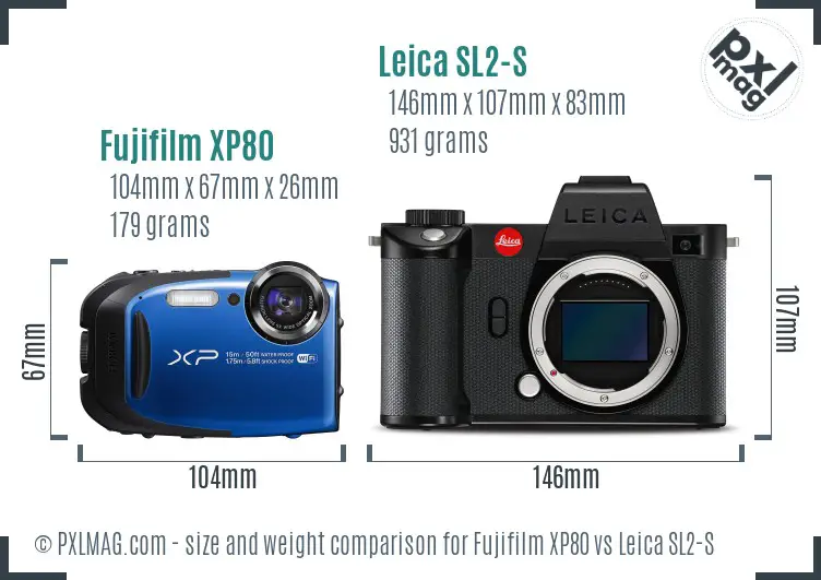 Fujifilm XP80 vs Leica SL2-S size comparison