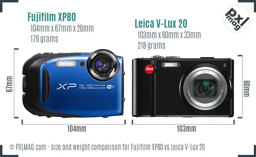 Fujifilm XP80 vs Leica V-Lux 20 size comparison