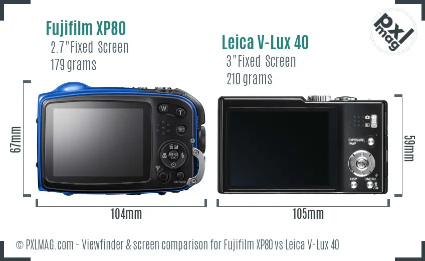 Fujifilm XP80 vs Leica V-Lux 40 Screen and Viewfinder comparison