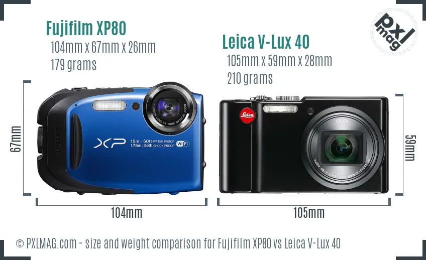 Fujifilm XP80 vs Leica V-Lux 40 size comparison