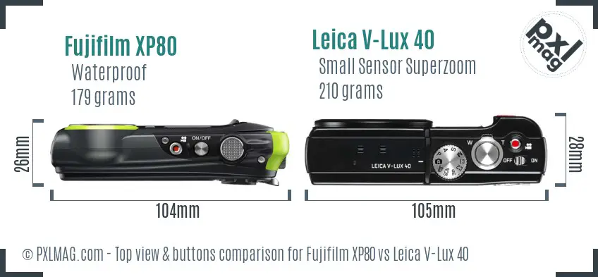 Fujifilm XP80 vs Leica V-Lux 40 top view buttons comparison