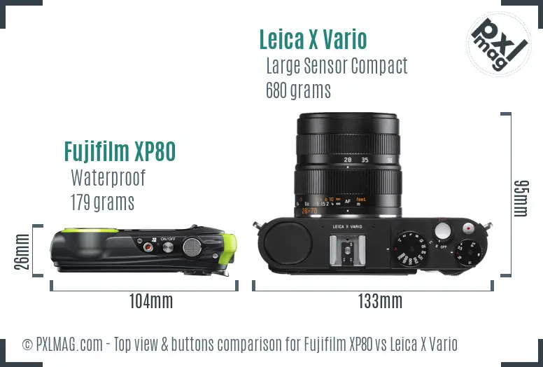 Fujifilm XP80 vs Leica X Vario top view buttons comparison