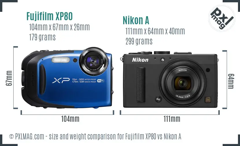 Fujifilm XP80 vs Nikon A size comparison