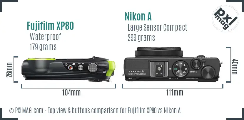 Fujifilm XP80 vs Nikon A top view buttons comparison
