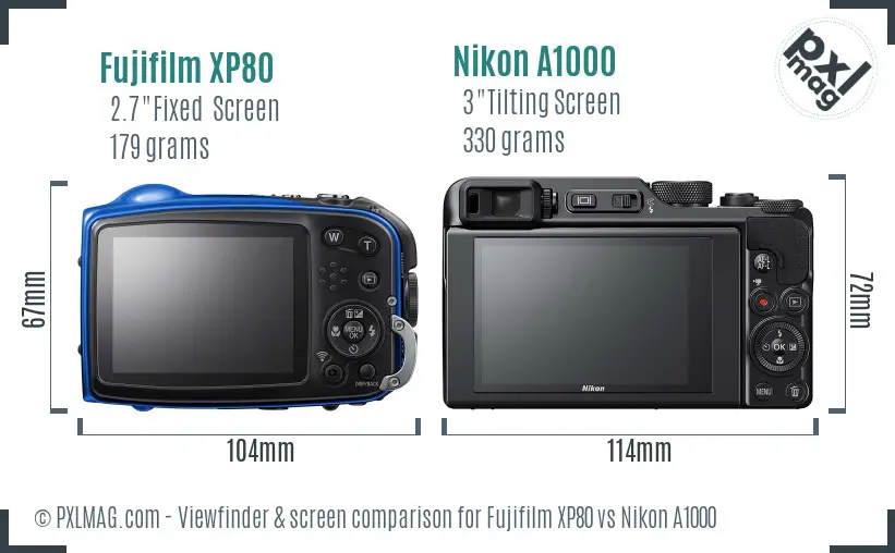 Fujifilm XP80 vs Nikon A1000 Screen and Viewfinder comparison