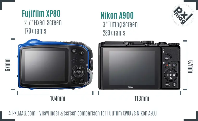 Fujifilm XP80 vs Nikon A900 Screen and Viewfinder comparison Fujifilm XP80 vs Nikon A900 Screen and Viewfinder comparison