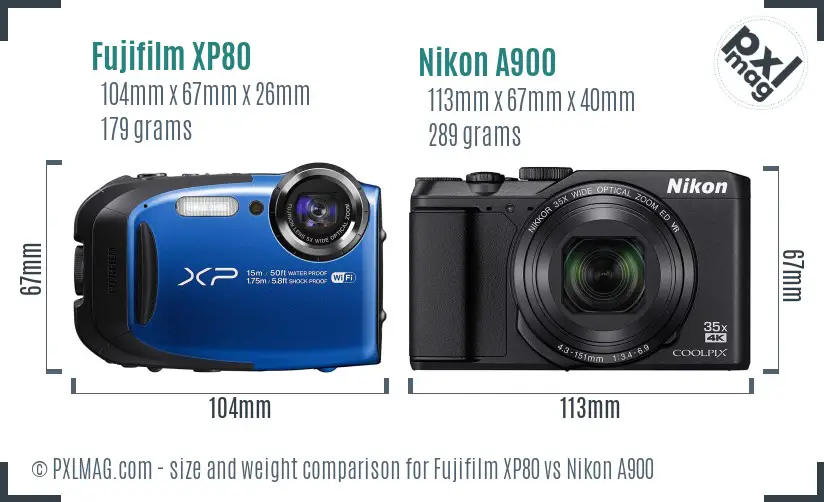 Fujifilm XP80 vs Nikon A900 size comparison Fujifilm XP80 vs Nikon A900 size comparison