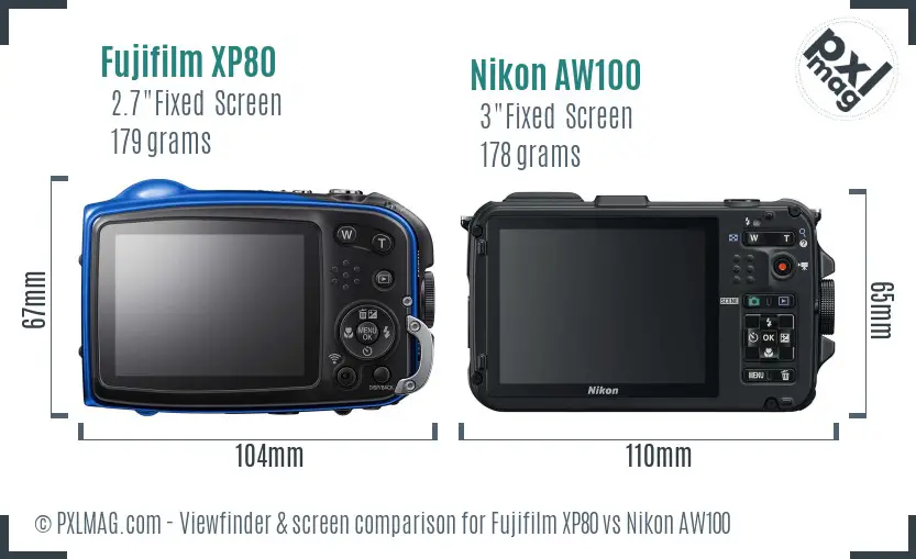 Fujifilm XP80 vs Nikon AW100 Screen and Viewfinder comparison