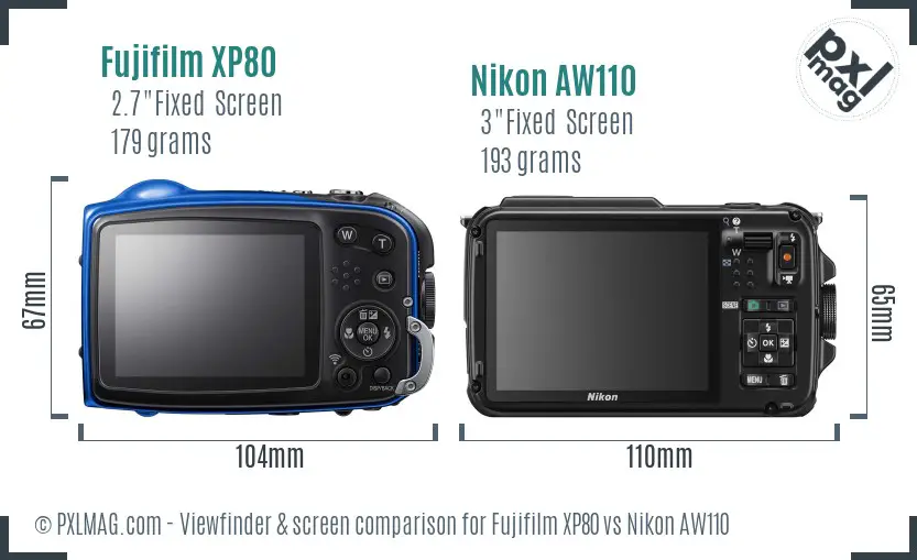 Fujifilm XP80 vs Nikon AW110 Screen and Viewfinder comparison Fujifilm XP80 vs Nikon AW110 Screen and Viewfinder comparison